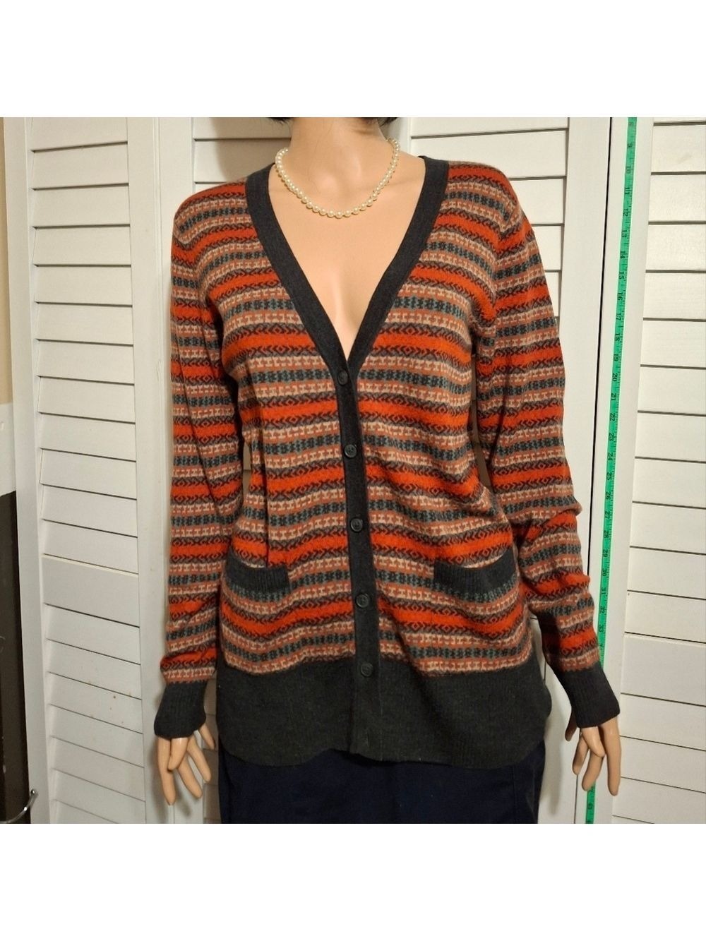 Pendleton Striped Cardigan Sweater - Orange and Gray